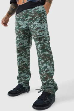 Flash Sale boohooMAN Straight Leg Tie Hem Camo Trouser khaki