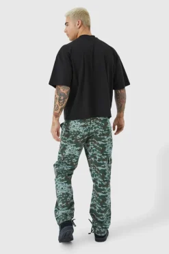 Flash Sale boohooMAN Straight Leg Tie Hem Camo Trouser khaki