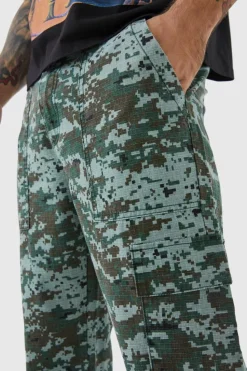 Flash Sale boohooMAN Straight Leg Tie Hem Camo Trouser khaki