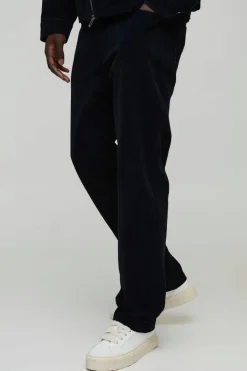Flash Sale boohooMAN Straight Leg Velvet Denim Jeans navy