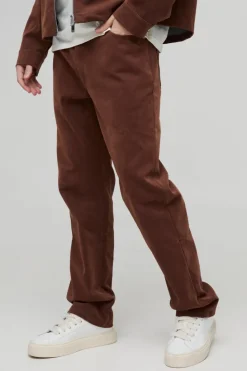 Cheap boohooMAN Straight Leg Velvet Denim Jeans brown