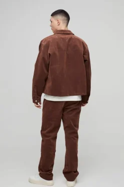 Cheap boohooMAN Straight Leg Velvet Denim Jeans brown