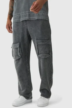 Discount boohooMAN Straight Leg Washed Cargo Limited Edition Jogger charcoal