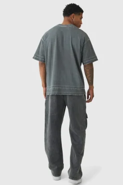 Discount boohooMAN Straight Leg Washed Cargo Limited Edition Jogger charcoal
