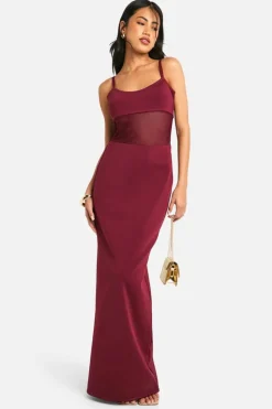 Discount boohoo Strappy Bandage Mesh Insert Maxi Dress plum