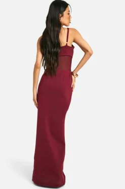 Discount boohoo Strappy Bandage Mesh Insert Maxi Dress plum
