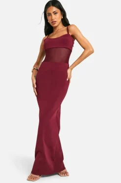 Discount boohoo Strappy Bandage Mesh Insert Maxi Dress plum