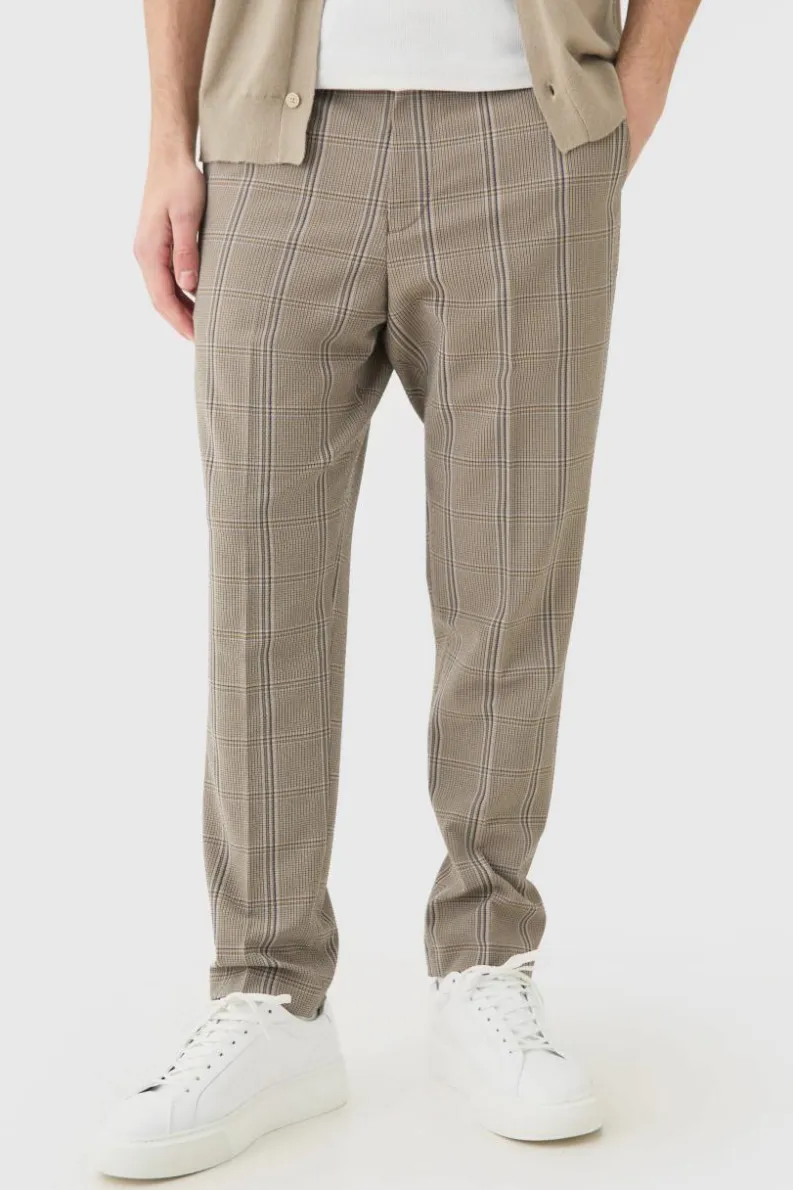 Store boohoo Stretch Textured Check Smart Suit Set brown