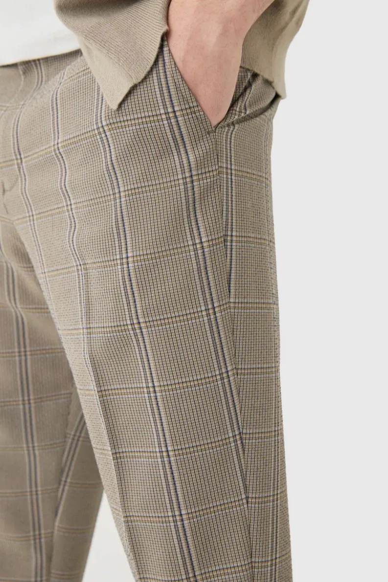 Store boohoo Stretch Textured Check Smart Suit Set brown