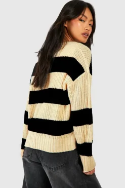Cheap boohoo Stripe Fisherman Rib Knit Crop Cardigan oatmeal