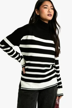 Hot boohoo Stripe Roll Neck Jumper black