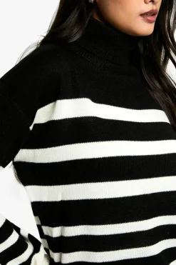 Hot boohoo Stripe Roll Neck Jumper black