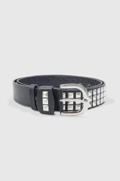 Cheap boohooMAN Studded Faux Leather Belt black