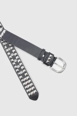 Cheap boohooMAN Studded Faux Leather Belt black