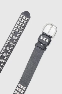 Cheap boohooMAN Studded Faux Leather Belt black