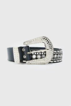 New boohooMAN Studded Western Belt In black