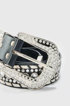 New boohooMAN Studded Western Belt In black