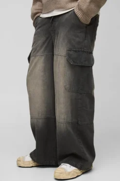 Online boohooMAN Super Baggy Rigid Cargo Denim Jeans grey