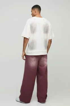 New boohooMAN Super Baggy Rigid Extreme Washed Jeans red