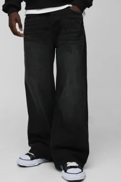Store boohooMAN Super Baggy Rigid Jeans washed black
