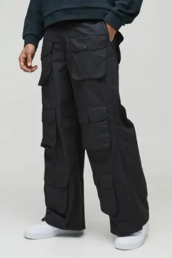Store boohooMAN Super Baggy Ripstop Multi Pocket Cargo Trousers grey