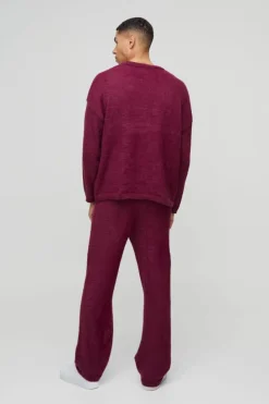 Online boohoo Super Fluffy Knit Tracksuit burgundy