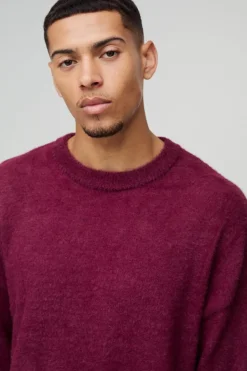 Online boohoo Super Fluffy Knit Tracksuit burgundy