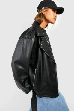 Flash Sale boohoo Super Oversized Belted Biker Jacket black