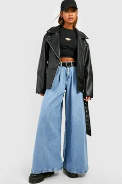 Flash Sale boohoo Super Oversized Belted Biker Jacket black