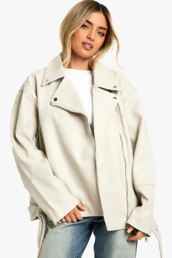 Fashion boohoo Super Oversized Belted Biker Jacket stone