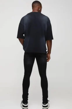 Hot boohooMAN Super Skinny Biker Crinkle Wash Jeans washed black