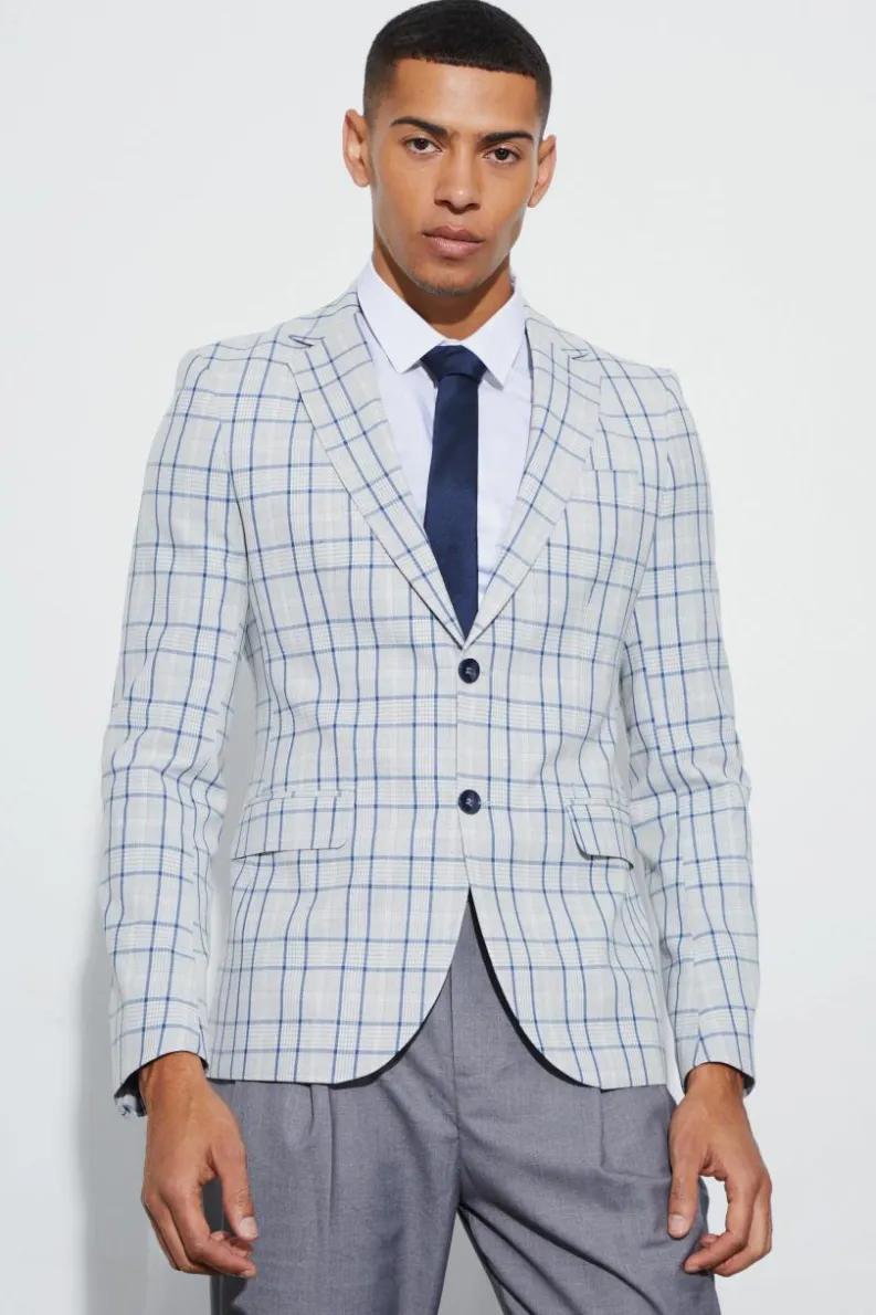 Cheap boohoo Super Skinny Check Single Breasted Suit grey