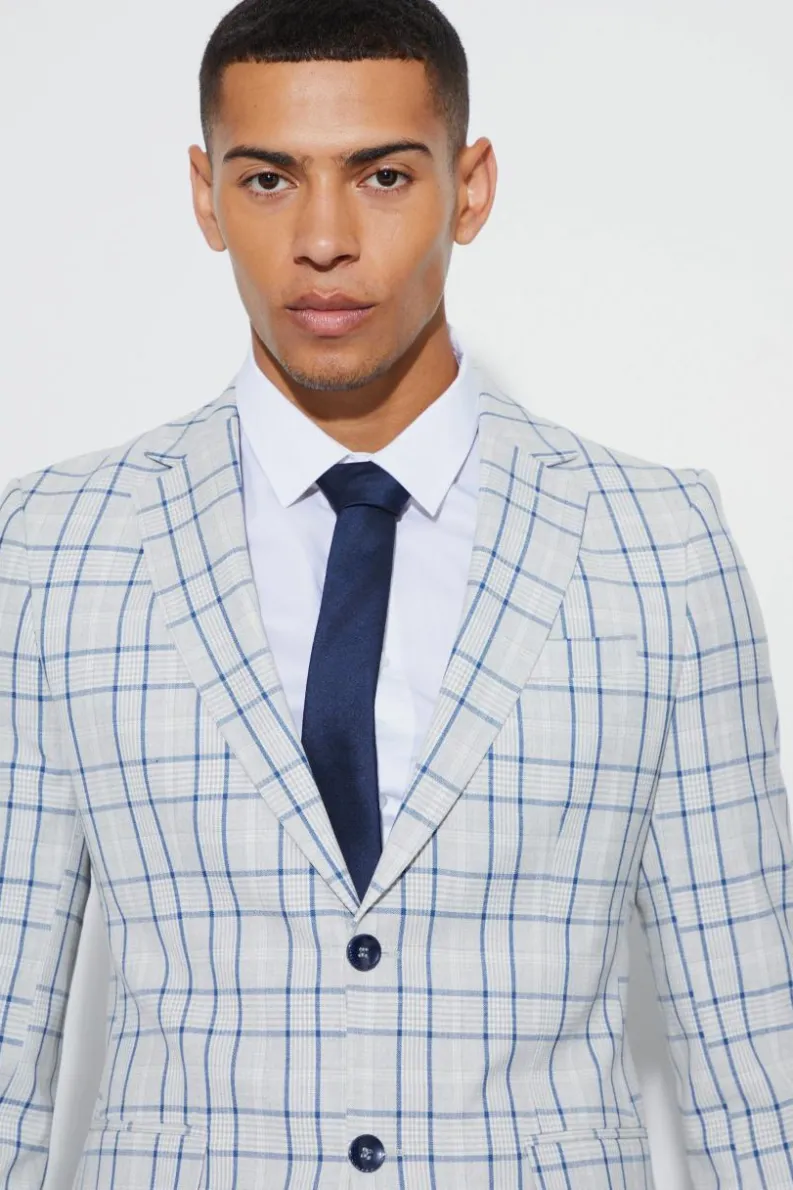 Cheap boohoo Super Skinny Check Single Breasted Suit grey