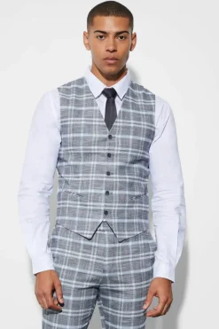 Online boohooMAN Super Skinny Check Waistcoat light grey