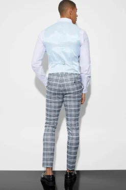 Online boohooMAN Super Skinny Check Waistcoat light grey