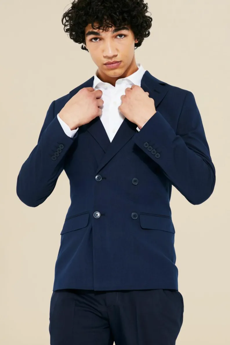 Store boohooMAN Super Skinny Double Breasted Suit Jacket navy