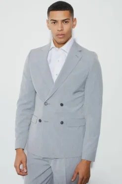 Shop boohooMAN Super Skinny Double Breasted Suit Jacket grey