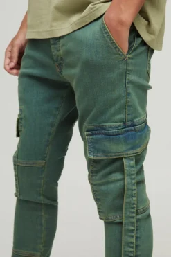Cheap boohooMAN Super Skinny Stretch Cargo Strap Wash Jeans green