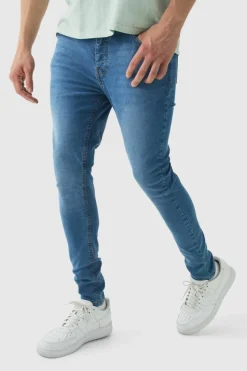 Outlet boohooMAN Super Skinny Stretch Jean In mid blue