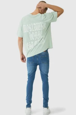 Outlet boohooMAN Super Skinny Stretch Jean In mid blue
