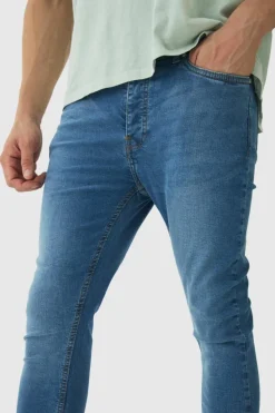 Outlet boohooMAN Super Skinny Stretch Jean In mid blue