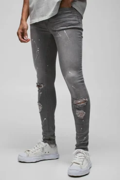 Hot boohooMAN Super Skinny Stretch Ripped Jean In Dirty Wash grey