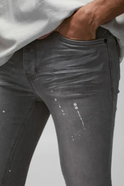 Hot boohooMAN Super Skinny Stretch Ripped Jean In Dirty Wash grey
