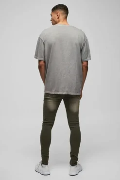 Shop boohooMAN Super Skinny Stretch Ripped Jean grey