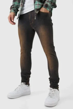 Online boohooMAN Super Skinny Stretch Stacked Tinted Jeans brown