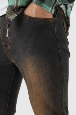 Online boohooMAN Super Skinny Stretch Stacked Tinted Jeans brown