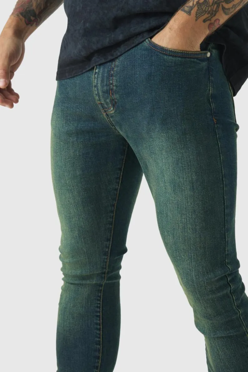 Cheap boohooMAN Super Skinny Stretch Stacked Green Tinted Jeans dark green