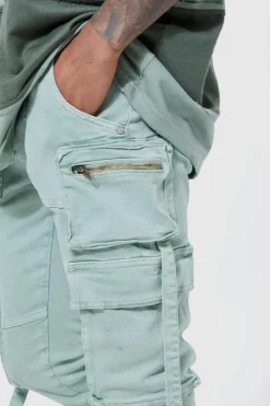 Cheap boohooMAN Super Skinny Stretch Strap Detail Cargo Jeans sage