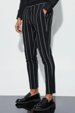 Fashion boohooMAN Super Skinny Stripe Suit Trousers black