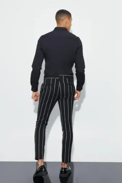 Fashion boohooMAN Super Skinny Stripe Suit Trousers black